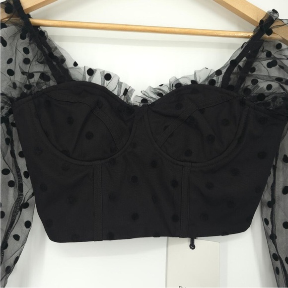 Runaway the Label Chloe Black Long Sleeve Polka Dot Crop Top Size XS NWT - Picture 2 of 8